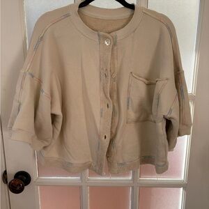 Free People Matilda Beige Button-Up Cardigan